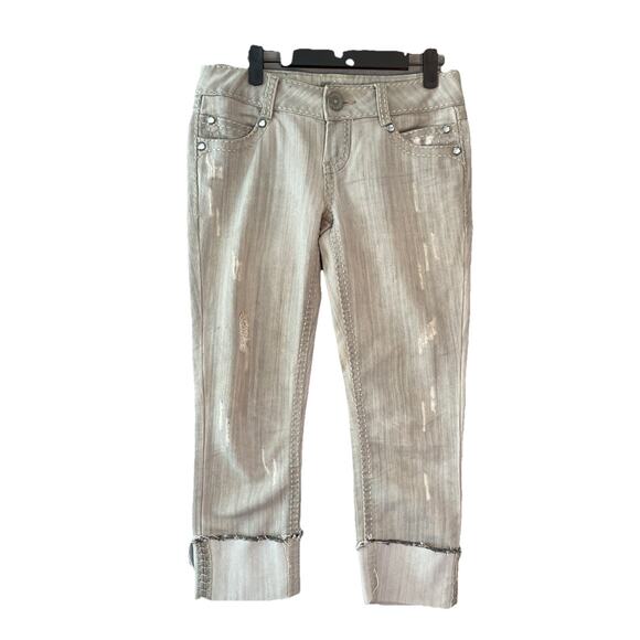 Almost Famous Vintage Y2K Low Rise Capri Jeans Women's Size 5 Rhinestones Bling - Picture 2 of 13